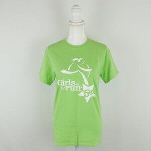 Gildan Girls On The Run 5K Women's Small Green White Crewneck Short Sleeve Tee